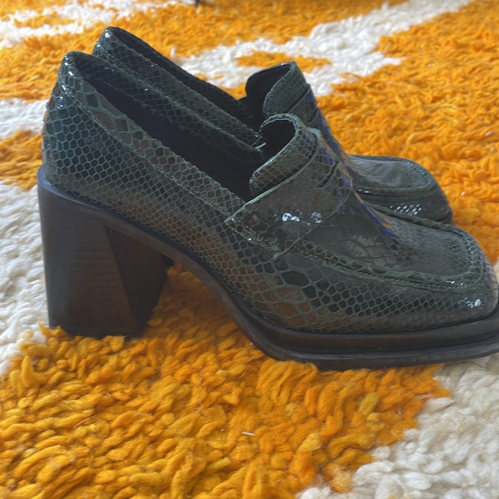ASOS Green Crocodile Chunky Heeled Loafers - Very Lightly Worn